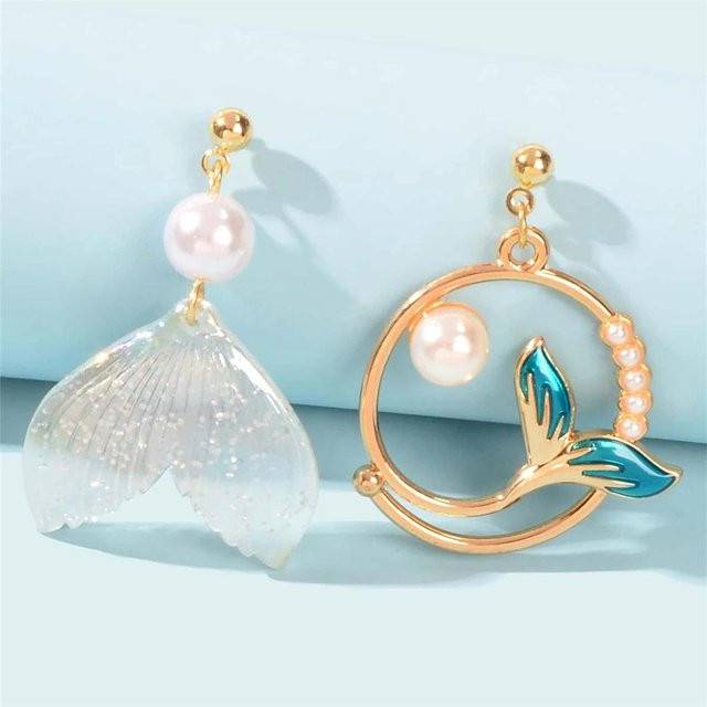 Ohrstecker Perle, Gold, Delfin, Walschwanz, Meerjungfrau, Damen - Bild 1