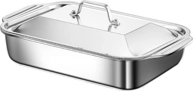 FEB.WIND Grilltablett aus Edelstahl mit Deckel, rechteckige Backform mit Antihaftbeschichtung, Farbe: Silber - Bild 1
