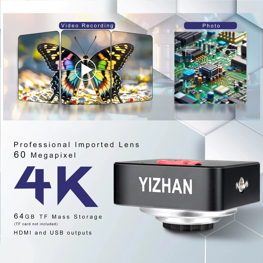 YIZHAN Digitalmikroskop-Set 4K 60MP mit 150X Objektiv, USB-HDMI-Schnittstelle und Halter, Schwarz - Bild 4