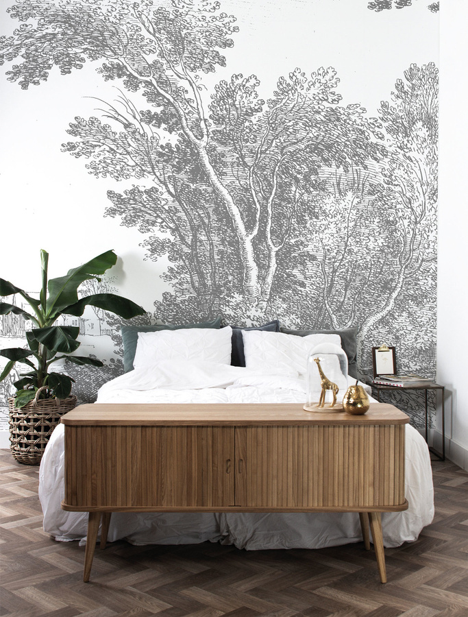 KEK Amsterdam Mural Engraved Landscapes 3 Wandbild in Schwarz Weiß Grau, Breite: 389,6 cm - Bild 1