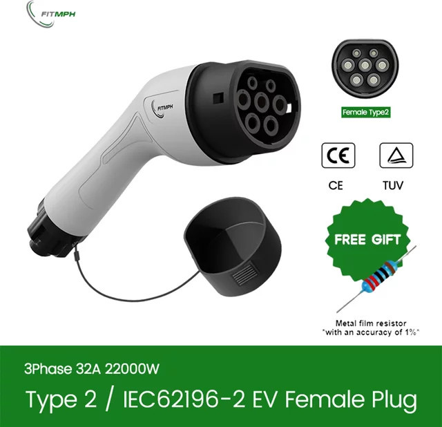 FITMPH Typ 2 EV Weiblicher Ladeanschluss 32A 3P 22kW IEC 62196-2 Stecker für BEV und PHEV mit Widerstand IP55 Wasserdicht - Bild 1