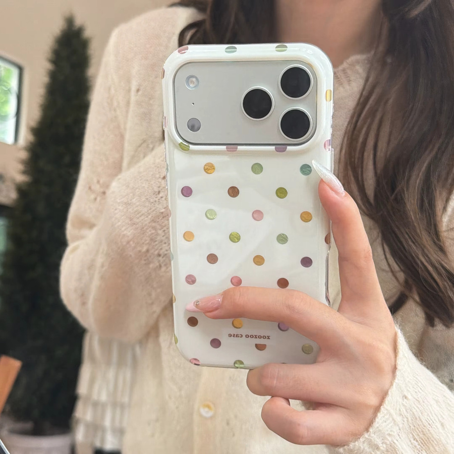 Glänzende iPhone Schutzhülle mit Polka-Dot-Muster und Vergoldung in Beige und Bunt für Apple iPhone 17 16 15 14 Pro Max - Bild 2