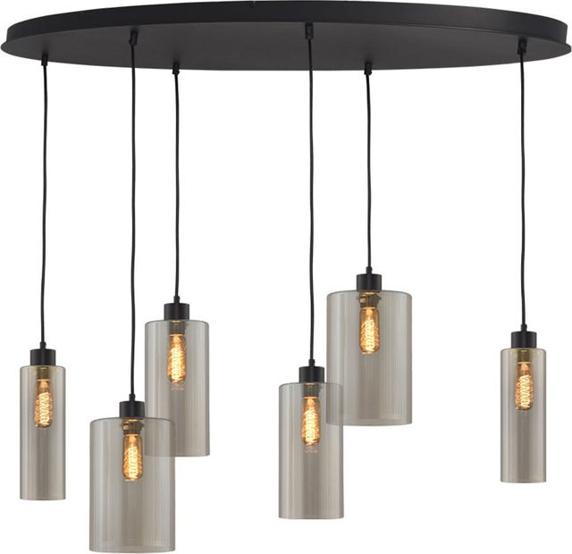 Masterlight Ortona Pendelleuchte 6-flammig oval in Schwarz matt mit transparenten Glaselementen - Bild 1