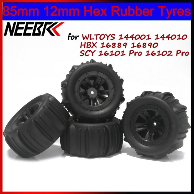 NeebRC Sechskant-Gummi-Radreifen für Monster Truck, Offroad-Paddelreifen, Schwarz - Bild 1