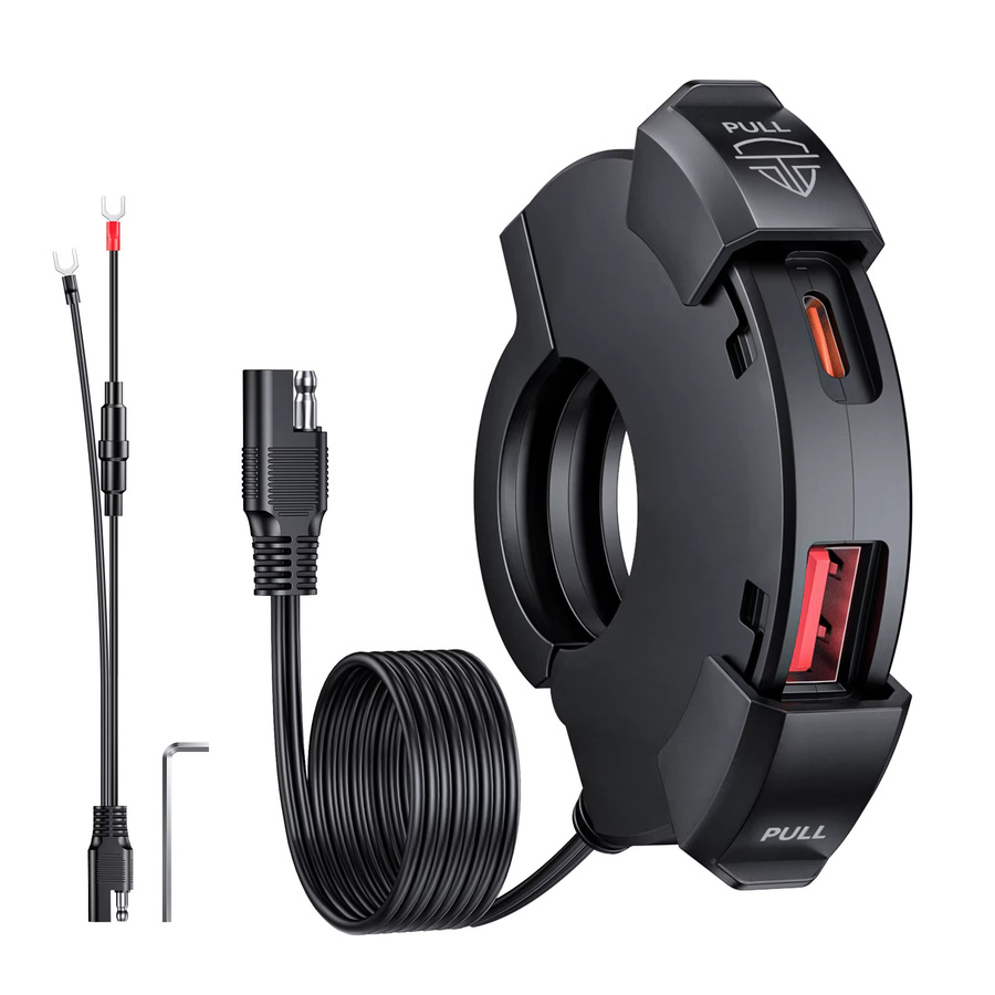 Extractme QC3.0 Motorrad USB-Schnellladegerät mit 30W Typ-C Anschluss, Wasserdichte Steckdose in Schwarz - Bild 6