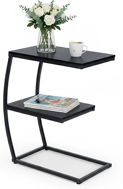 Relaxdays Beistelltisch in C-Form aus MDF und Eisen in Schwarz mit 2 Ablagen, B/T/H: 58,5 x 47,5 x 25 cm - Bild 1