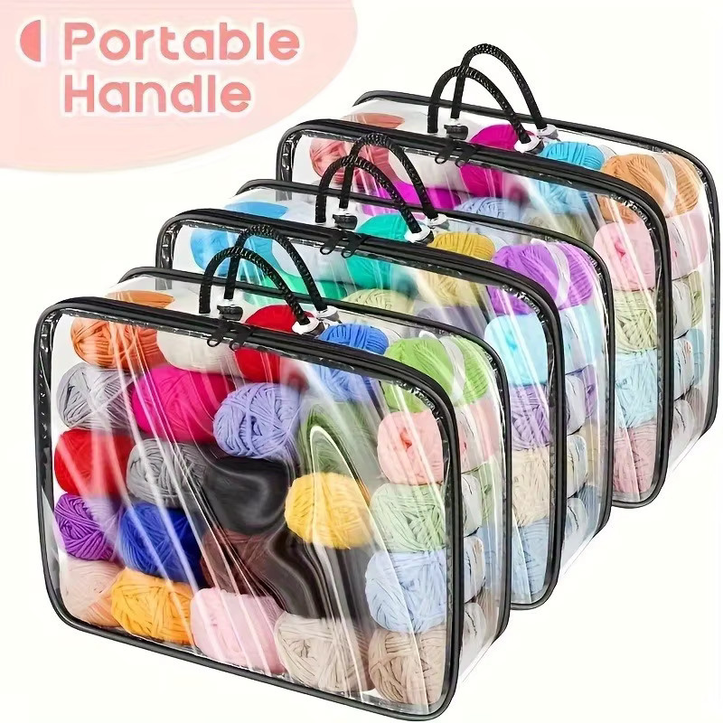 Stapelbare transparente PVC-Aufbewahrungstasche als Organizer für Garn, Kleidung und Nähzubehör, B/T/H: 40,0 x 10,0 x 1,0 cm - Bild 3