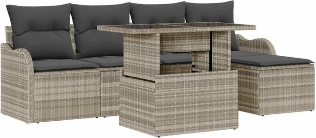 vidaXL Garten-Sofa-Set 6-teilig aus Poly-Rattan in Hellgrau mit Kissen und Tisch - Bild 1