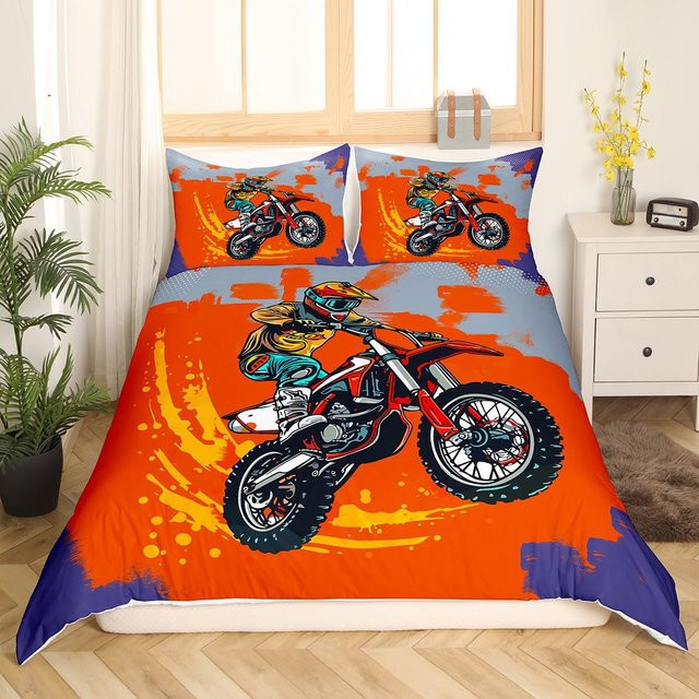 Dirtbike-Bettwäscheset von Binchi Outdoor Product mit Motocross-Design, 3-teiliges Set für Jungen und Erwachsene, Mehrfarbig, B/H: 140 x 200 cm - Bild 1
