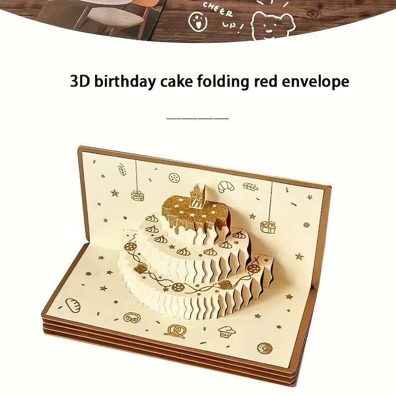 3D Kuchen Pop-Up Geldumschlag-Karte in Gold mit Streifen-Design als kreativer Geldhalter für Geburtstage - Bild 3