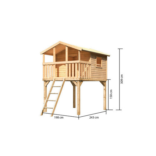Karibu Spielturm Benjamin Stelzenhaus mit Holzleiter in Natur und Braun, B/H/T: 225 x 309 x 250 cm - Bild 3