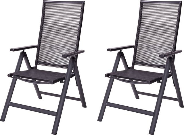 LIVARNO home Alu-Klappsessel Miami 2er Set in Anthrazit und Schwarz mit PE-Rope-Geflecht und Armlehnen - Bild 1