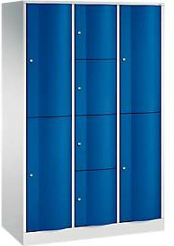 C+P Kombi-Schließfachschrank Resisto aus Stahl mit 3 Abteilen und 8 Fächern, Farbe: Lichtgrau/Enzianblau, B/T/H: 114,8 x 54,0 x 195,0 cm - Bild 2
