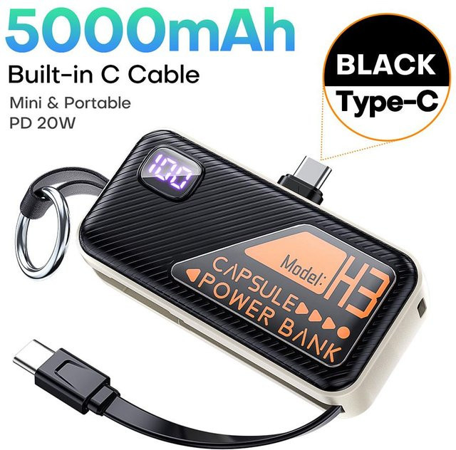 QOOVI Mini Powerbank 5000mAh mit PD 20W Schnellladefunktion und USB-C, Schwarz - Bild 1