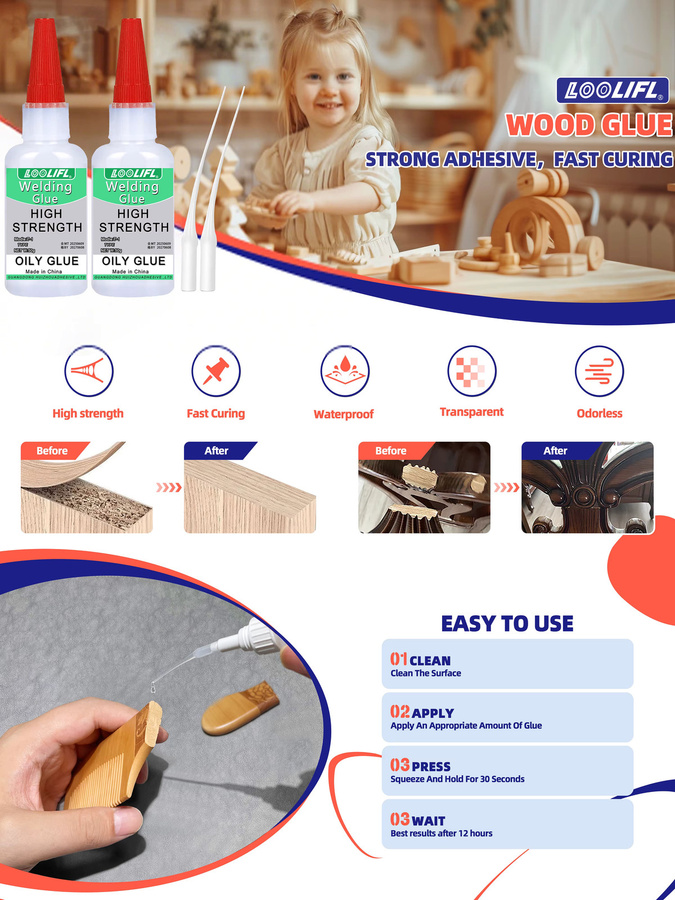 LOOLIFL Superkleber Cyanacrylat in Transparent für Möbelreparatur und Holzbindung mit Präzisionsdüse - Bild 7