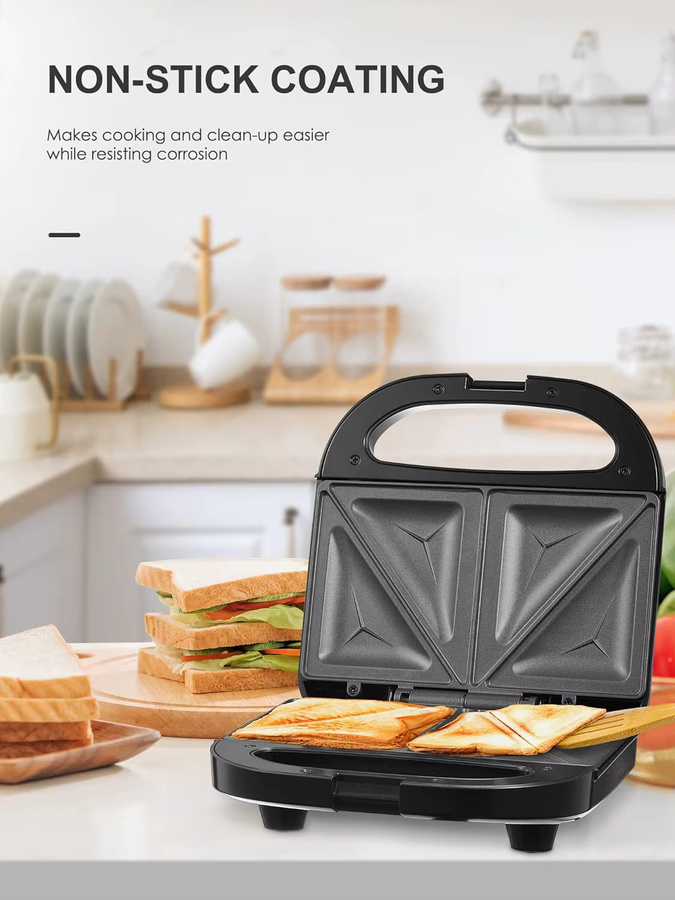 Yabano Elektrischer Sandwichmaker in Schwarz mit Antihaftplatten und Cool-Touch-Griff - Bild 3