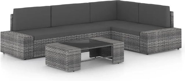 vidaXL 5-teiliges Garten-Lounge-Set in Grau und Anthrazit mit Polsterkissen, L-Form, Poly-Rattan und Metallgestell inklusive Couchtisch und Ottoman - Bild 1