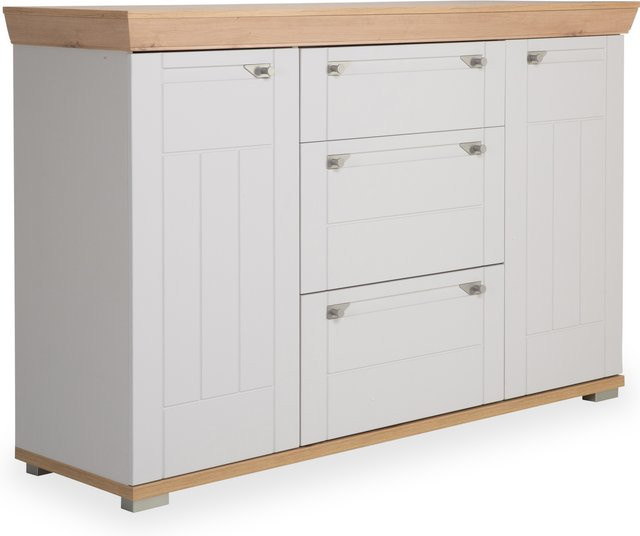 Sideboard HARPER in Kaschmir matt und Artisan Eiche mit Glas und Soft-Close-Schubladen - Bild 1