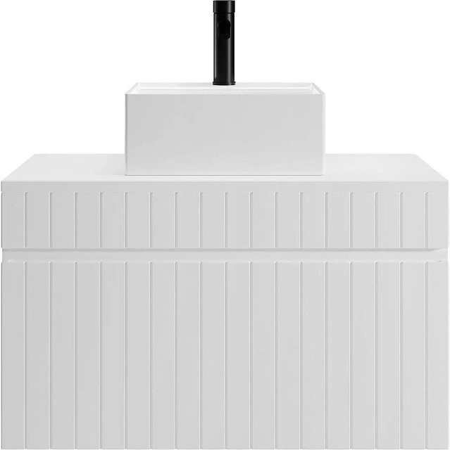 Vente-unique Einzelwaschtisch Satara in Weiß mit Streifenoptik, Breite: 80 cm - Bild 1