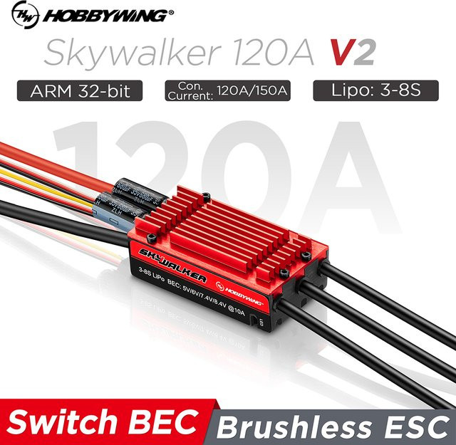 Hobbywing Skywalker 120A V2 Bürstenloser ESC mit BEC für RC Drohnen und Flugzeuge, Rot, 3-8S - Bild 1
