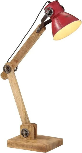 vidaXL Schreibtischlampe im Industrie-Stil aus Mango-Massivholz und Eisen, Rot, E27, B/T/H: 23 x 18 x 96 cm - Bild 1