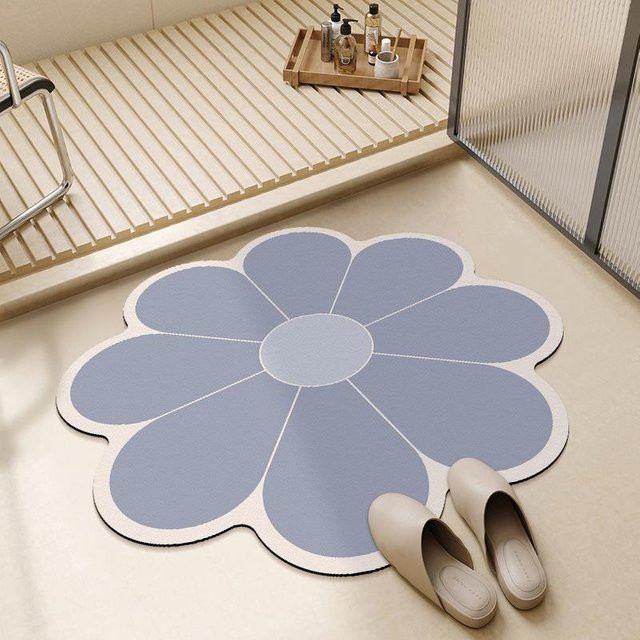 Antirutschmatte für das Badezimmer von Yiran Furniture mit Blumenmuster, wasserabsorbierende Diatomeen-Schlamm-Bodenmatte, B/B: 60 x 60 cm, Farben: Pink, Gelb, Blau - Bild 1