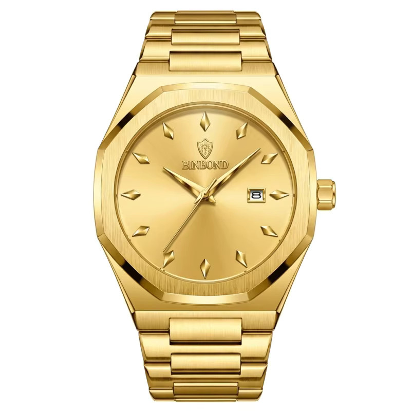 BINBOND Armbanduhr, Quarz, Edelstahl, Gold, Eckig, Unisex - Bild 6
