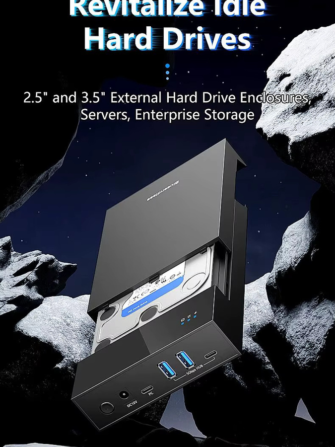 Kebidu Externes Festplattengehäuse USB 3.0 mit HUB für 2,5 und 3,5 Zoll SATA HDD/SSD bis 20 TB, Schwarz - Bild 4