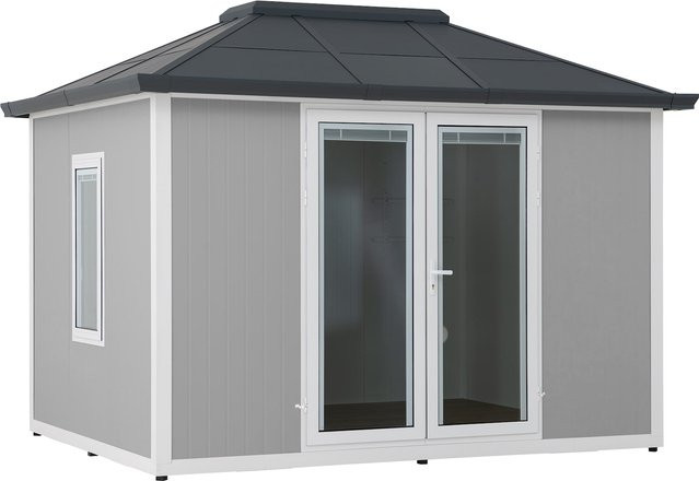 Sunjoy Gartenhaus RIGA aus Alu/Stahl in Grau mit isolierten Wänden, Türen, Fenstern, Dach und Boden, B/T: 302 x 386 cm - Bild 1
