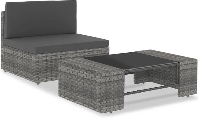vidaXL 2-teiliges Garten-Lounge-Set aus Poly-Rattan in Grau mit pulverbeschichtetem Stahl und Stoffpolstern - Bild 1