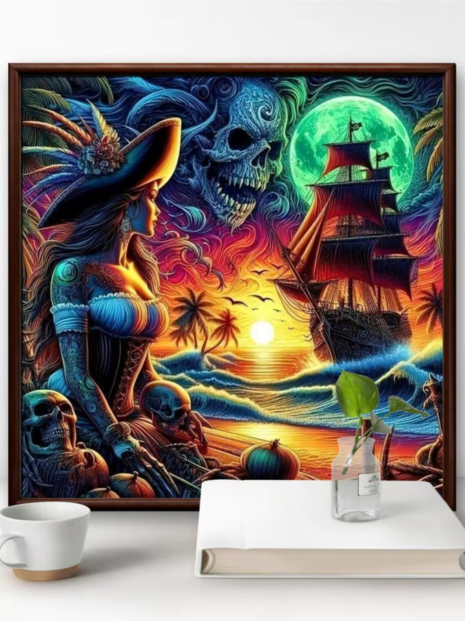 Kayou Diamantmalerei-Set Piratenfrau Totenkopf Mond in Multicolour, 5D DIY Kristall-Strass-Kunsthandwerk für deine Heimdekoration, B/H: 30 x 30 cm - Bild 3