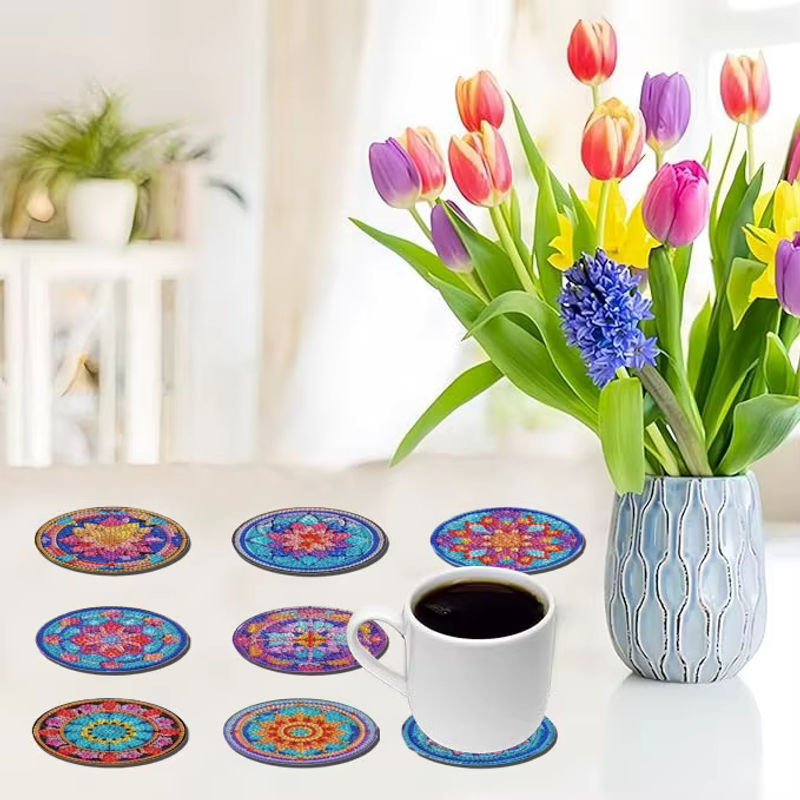 8-teiliges DIY-Diamant-Malerei-Kunstset mit Mandola-Mosaik-Untersetzern in Mehrfarbig, Bohemian-Design aus Kunststoff - Bild 5