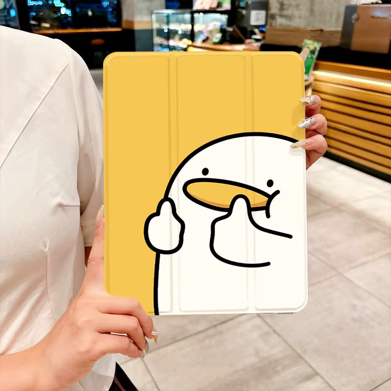 Apple iPad Pro und iPad Air Tablet-Hülle mit Daumen-up-Design in Transparent und Gelb - Bild 2