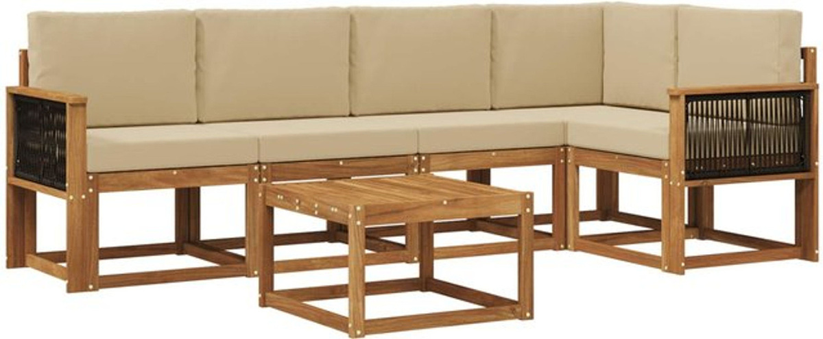 vidaXL Outdoor-Sofagarnitur aus Massivholz Akazie in Natur und Beige, 6-teiliges Loungemöbel Set im modernen minimalistischen Design - Bild 1