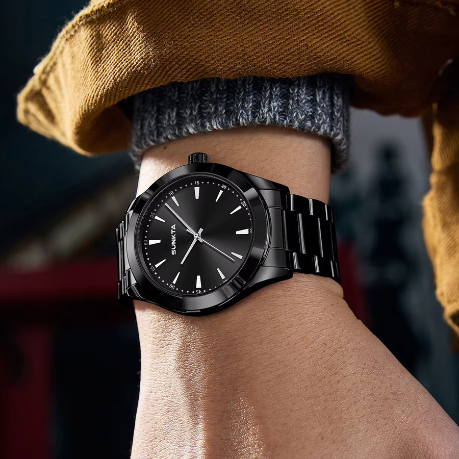 SUNKTA Armbanduhr, Quarz, Edelstahl, Schwarz, Herren - Bild 5