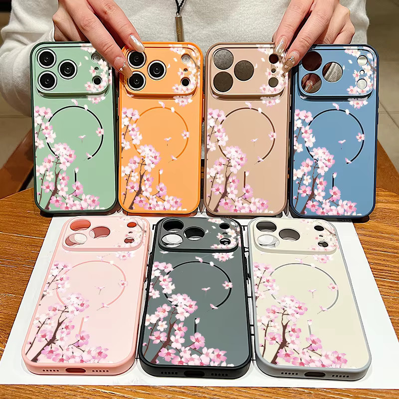 Magnetische iPhone Hülle mit rosa Blumenmuster für Apple iPhone 17 16 15 14 13 Pro Max mit MagSafe Wireless Charging und Linsenschutz - Bild 3