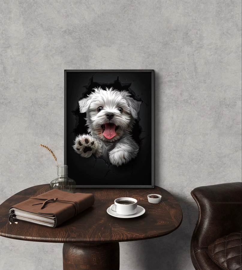 YUTTEE Malteser Hund 5D Diamant Malerei DIY Mosaik Kunstporträt in Weiß, B/H: 30 x 20 cm - Bild 2