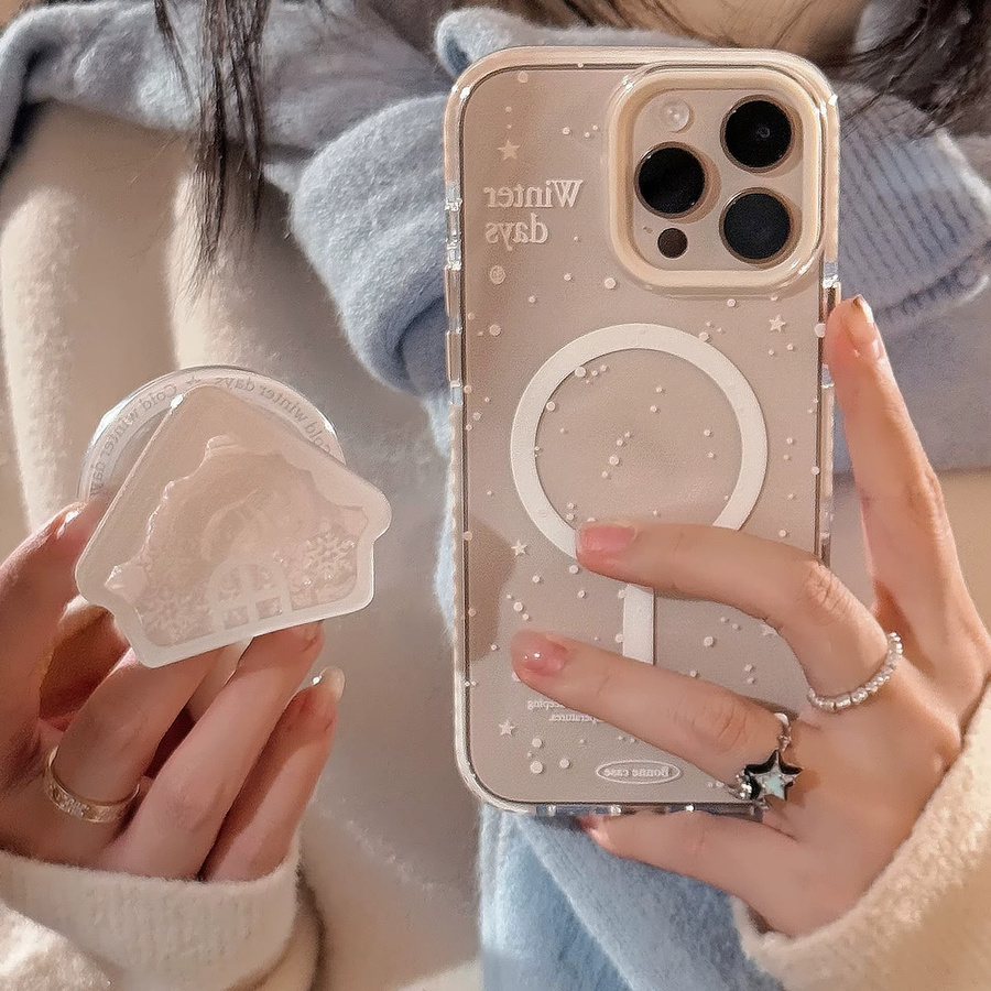 MUQGEW Handyhülle mit koreanischem Schneeflocken-Design und magnetischer Halterung für iPhone 11 bis iPhone 17 Pro Max, transparent, stoßfest - Bild 4