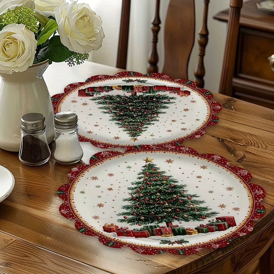 VIKAMA 4-teiliges Weihnachtsbaum Tischset-Set mit Feiertagsmotiv für deine Weihnachtsfeier und Tischdekoration - Bild 3