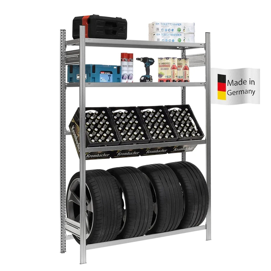 PROREGAL Getränkekisten- und Reifenregal Chiemsee Tire aus verzinktem Stahl, Farbe Silber, H x B x T: 200 x 136 x 43,5 cm - Bild 2