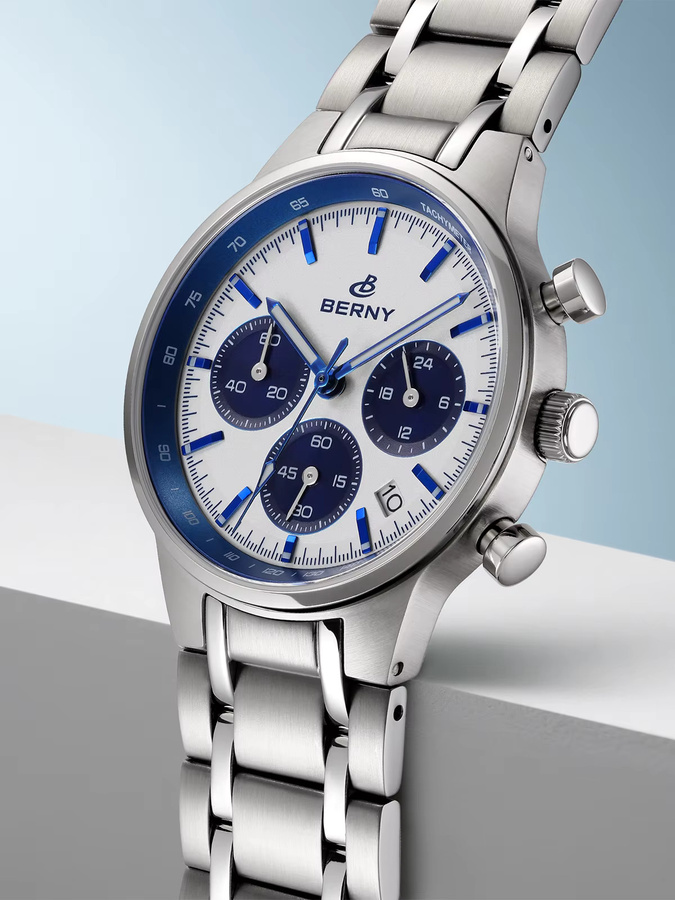 BERNY Chronograph, Quarz, Edelstahl, Schwarz, Herren - Bild 5