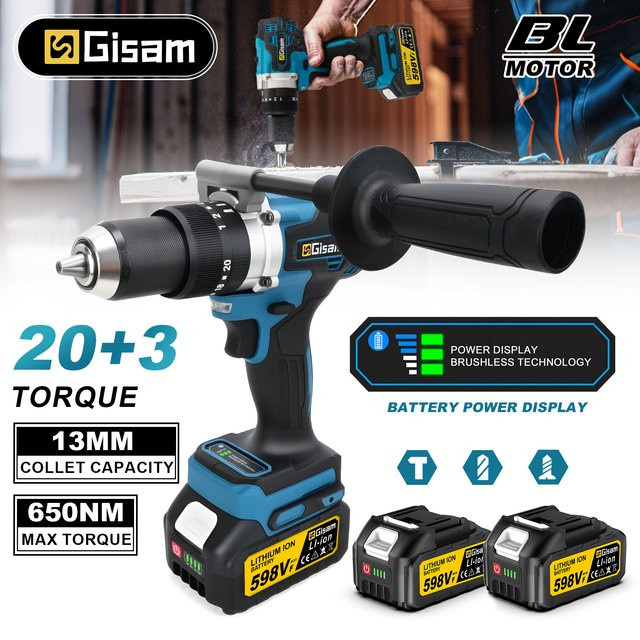G Parque Elektrische Schlagbohrmaschine mit 13mm Bürstenlosem Chuck und 650NM Drehmoment, Blau, kompatibel mit Makita LXT 18V Akku-System - Bild 1