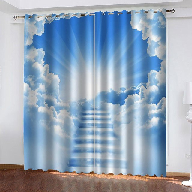 Sonnenschutzvorhang A Family Of Home Textiles mit blauem Himmel und weißen Wolken, semi-transparent, Farbe: Blau und Weiß, B/H: 100 x 130 cm - Bild 1
