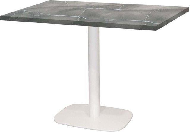 RestooTab Tisch Round rechteckiger Esstisch mit Stein-Dekor in Grau, Blau und Weiß und weißem Gestell, B: 70 cm, T: 120 cm, H: 75 cm - Bild 1