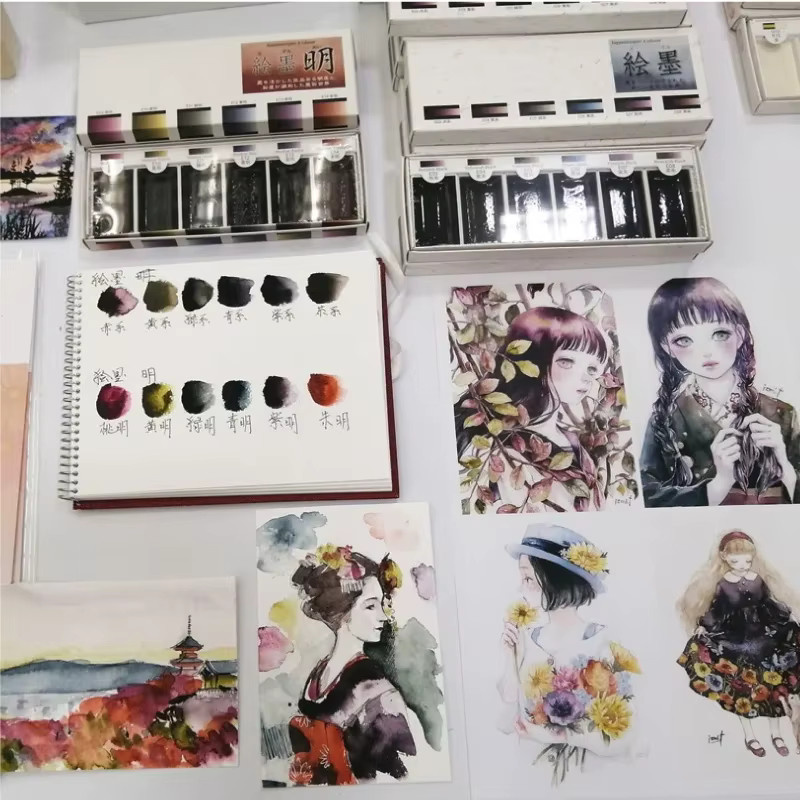 Sumikundo E-Sumi Aquarellfarbe 6-Farben-Set in Multicolour mit mineralischen Perlen für Malerei und Nagelkunst - Bild 2