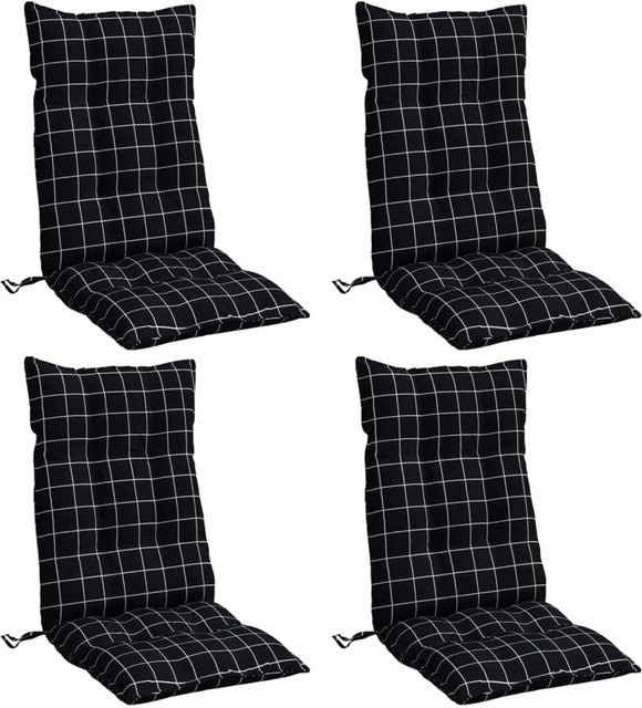 vidaXL Hochlehner-Auflagen 4er-Set Schwarz Karomuster aus Polyester, wasserabweisend und atmungsaktiv - Bild 1