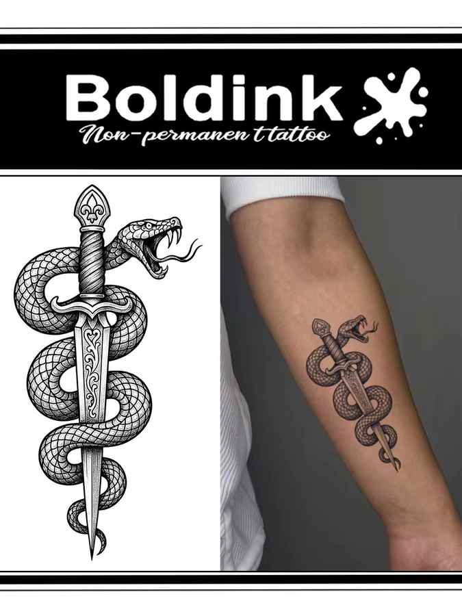 BOLDINK Dark Style Serpent Winding Sword Tattoo-Aufkleber, Unisex - Bild 4