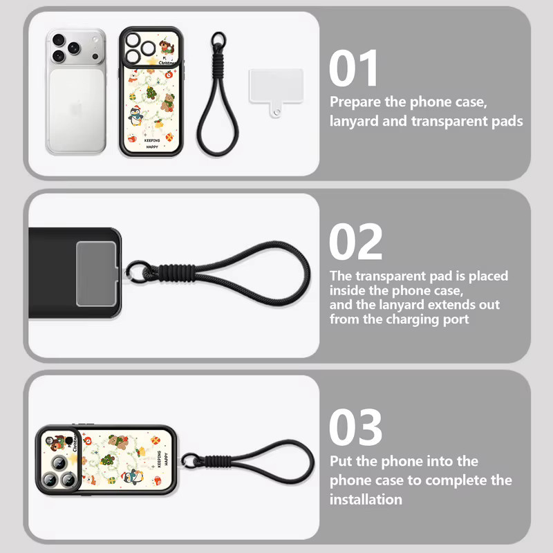 Handyhülle mit Lanyard und Handgelenkschlaufe im Merry Christmas Design für Apple iPhone 11 bis iPhone 17 Pro Max in Schwarz - Bild 4