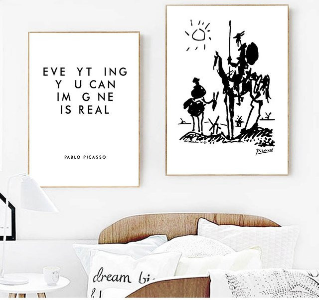 Minimalistisches Leinwandgemälde Everything You Can Imagine Is Real von Pablo Picasso als abstrakte Wandkunst für dein Wohnzimmer von Potdemiel - Bild 1
