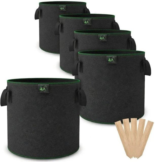 TTL GARDEN Pflanzsack 5er Set aus Filz in Schwarz, 12L Volumen, Durchmesser: 26 cm, ideal für Kräuter, Gemüse und Blumen - Bild 1